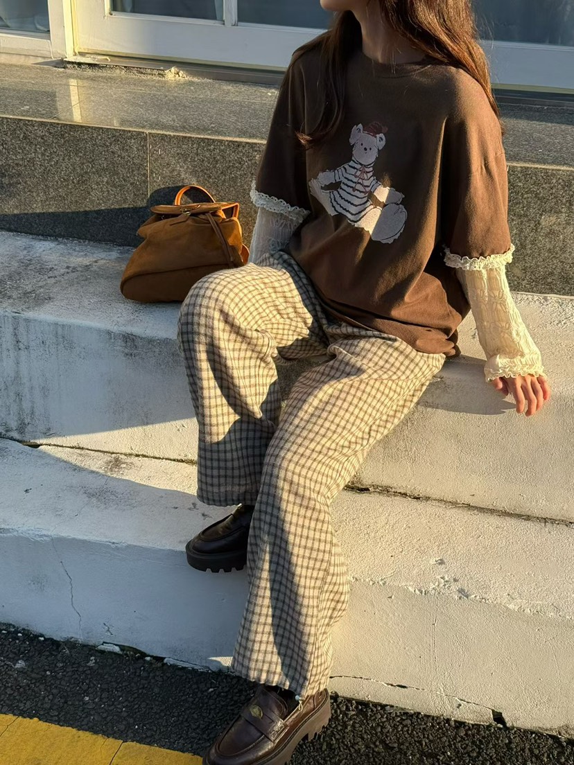 BE&BE東大門㊣直郵女裝新品熱賣時尚真品推薦休閑褲格紋BE&be休閑褲