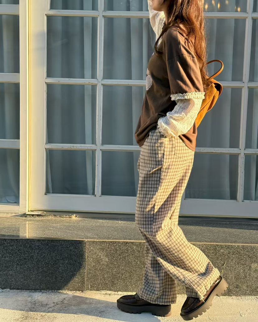 BE&BE東大門㊣直郵女裝新品熱賣時尚真品推薦休閑褲格紋BE&be休閑褲