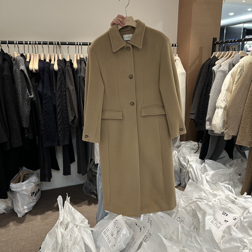 LE BUTTER韓國直郵㊣女士新品真品推薦人氣休閑長款風衣羊毛LE BUTTER長款風衣