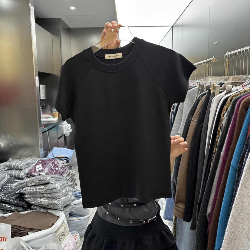 MADCITY東大門㊣實拍女裝新款休閑人氣推薦職業T恤不含腰帶MADCITYT恤圖色4黑色