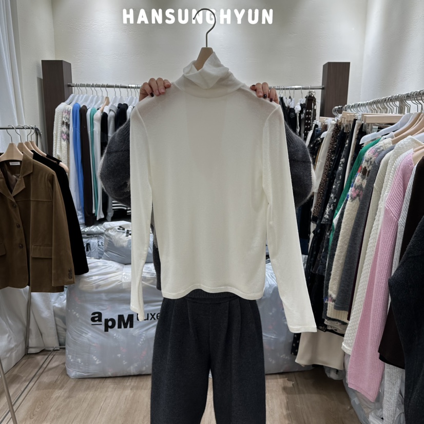 HANSUNGHYUN東大門㊣代購女裝新款推薦職業休閑長袖T恤羊毛HANSUNGHYUN長袖T恤