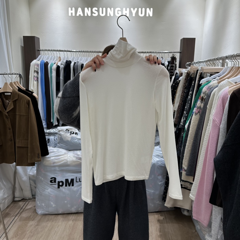 HANSUNGHYUN東大門㊣代購女裝新款推薦職業休閑長袖T恤羊毛HANSUNGHYUN長袖T恤