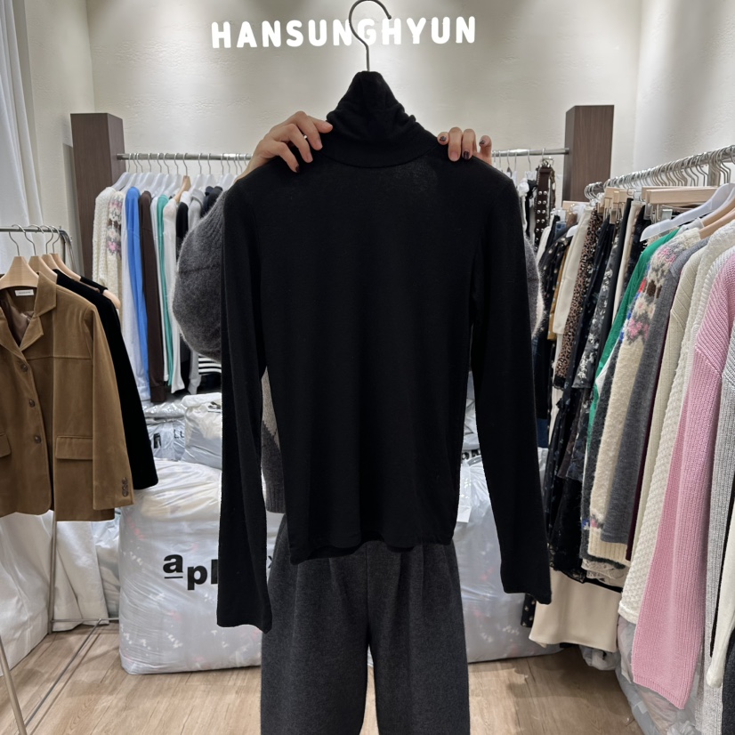 HANSUNGHYUN東大門㊣代購女裝新款推薦職業休閑長袖T恤羊毛HANSUNGHYUN長袖T恤圖色3黑色