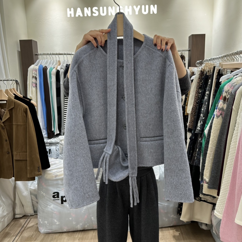 HANSUNGHYUN東大門㊣代購女士新款推薦短款大衣羊毛含包套裝HANSUNGHYUN短款大衣圖色3