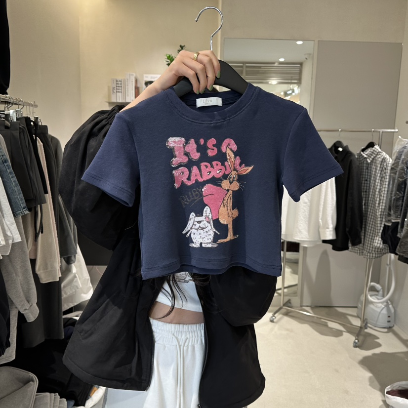 MEMO CLASSIC東大門㊣代購女裝新品時尚熱賣真品T恤兔子短款MEMO CLASSICT恤圖色2