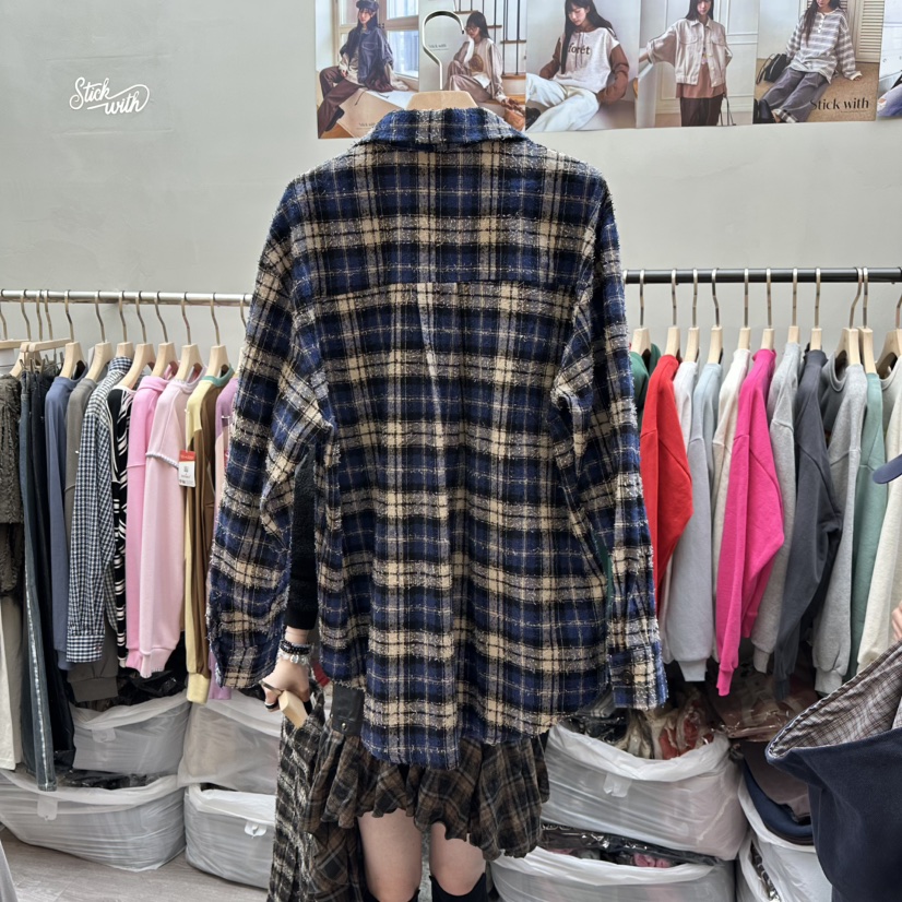 STICK WITH東大門㊣直郵女士新品熱賣人氣休閑襯衫蕾絲衫格紋STICK WITH襯衫/蕾絲衫