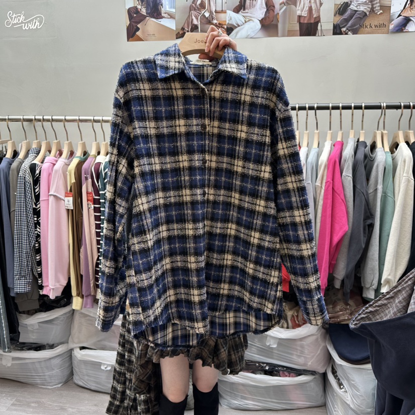 STICK WITH東大門㊣直郵女士新品熱賣人氣休閑襯衫蕾絲衫格紋STICK WITH襯衫/蕾絲衫圖色2