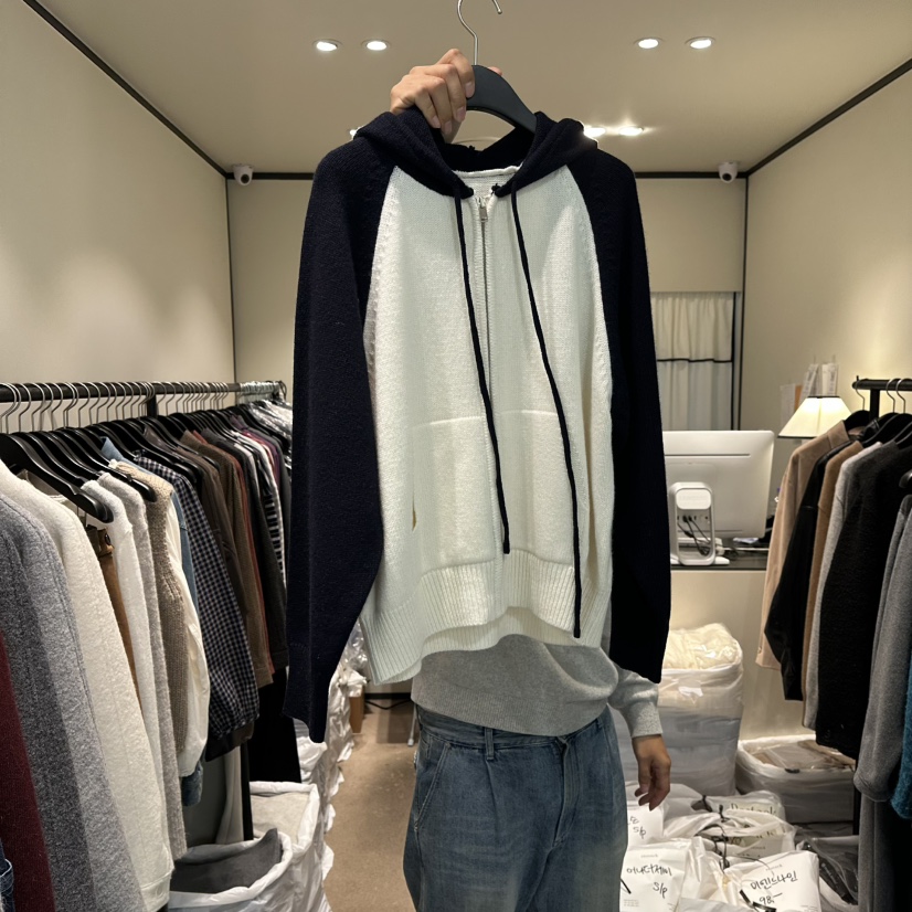 RE STOCK韓國代購㊣女士新品熱賣休閑時尚25秋冬針織衫拉鏈連帽RE STOCK針織衫