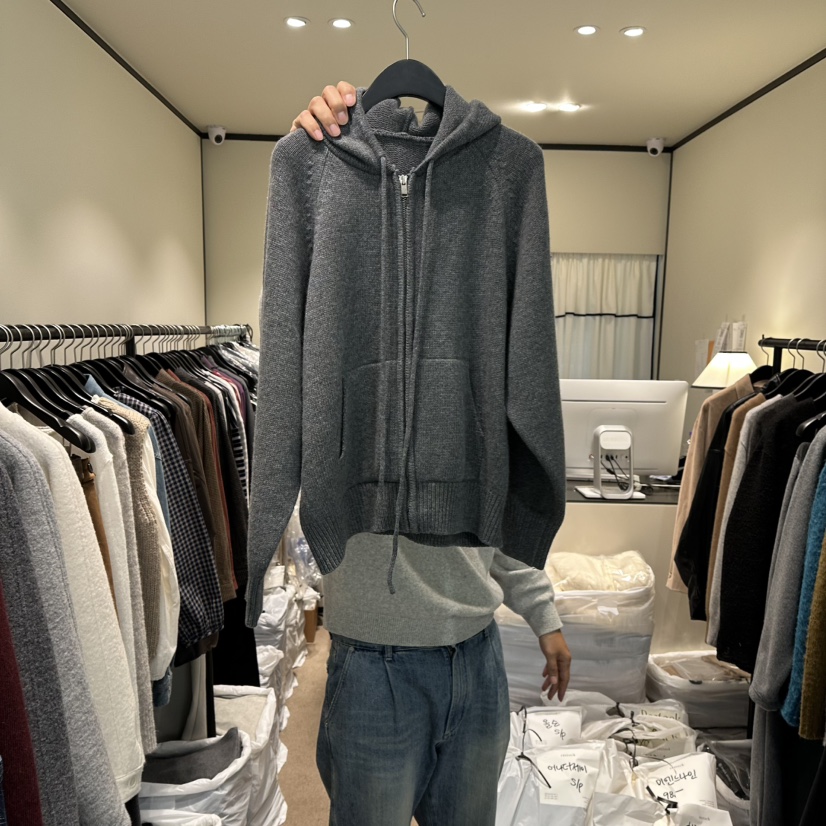 RE STOCK韓國代購㊣女士新品熱賣休閑時尚25秋冬針織衫拉鏈連帽RE STOCK針織衫圖色2