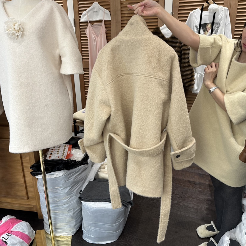 TRES BIEN東大門㊣直郵女士新款25秋冬夾克含腰帶羊毛高領TRES BIEN夾克