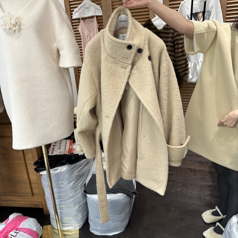 TRES BIEN東大門㊣直郵女士新款25秋冬夾克含腰帶羊毛高領TRES BIEN夾克圖色2