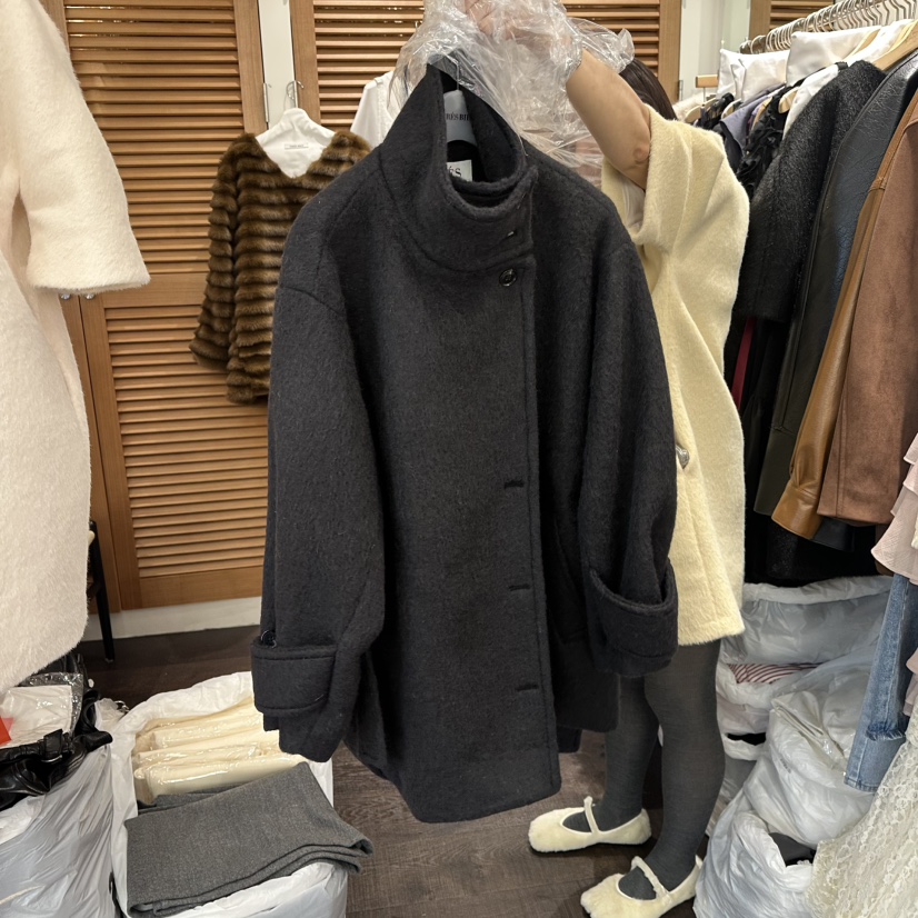 TRES BIEN東大門㊣直郵女士新款25秋冬夾克含腰帶羊毛高領TRES BIEN夾克圖色3