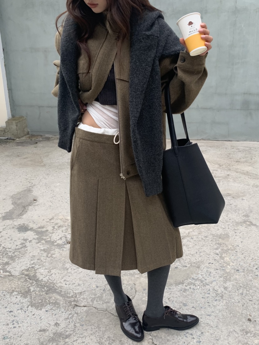 MURMUR韓國直郵㊣女士新款25秋冬時尚休閑半身裙中短裙人字形MURMUR半身裙/中短裙