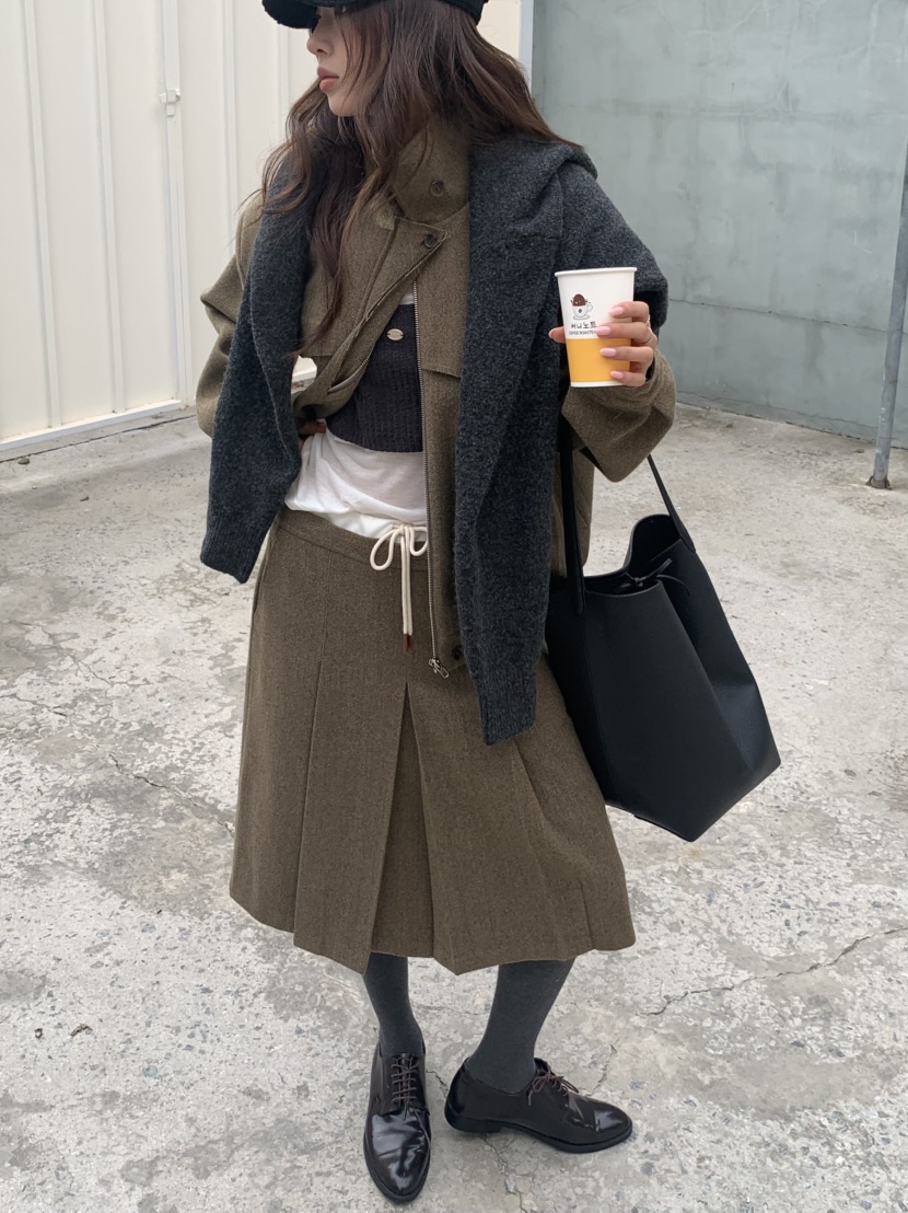 MURMUR韓國直郵㊣女士新款25秋冬時尚休閑半身裙中短裙人字形MURMUR半身裙/中短裙