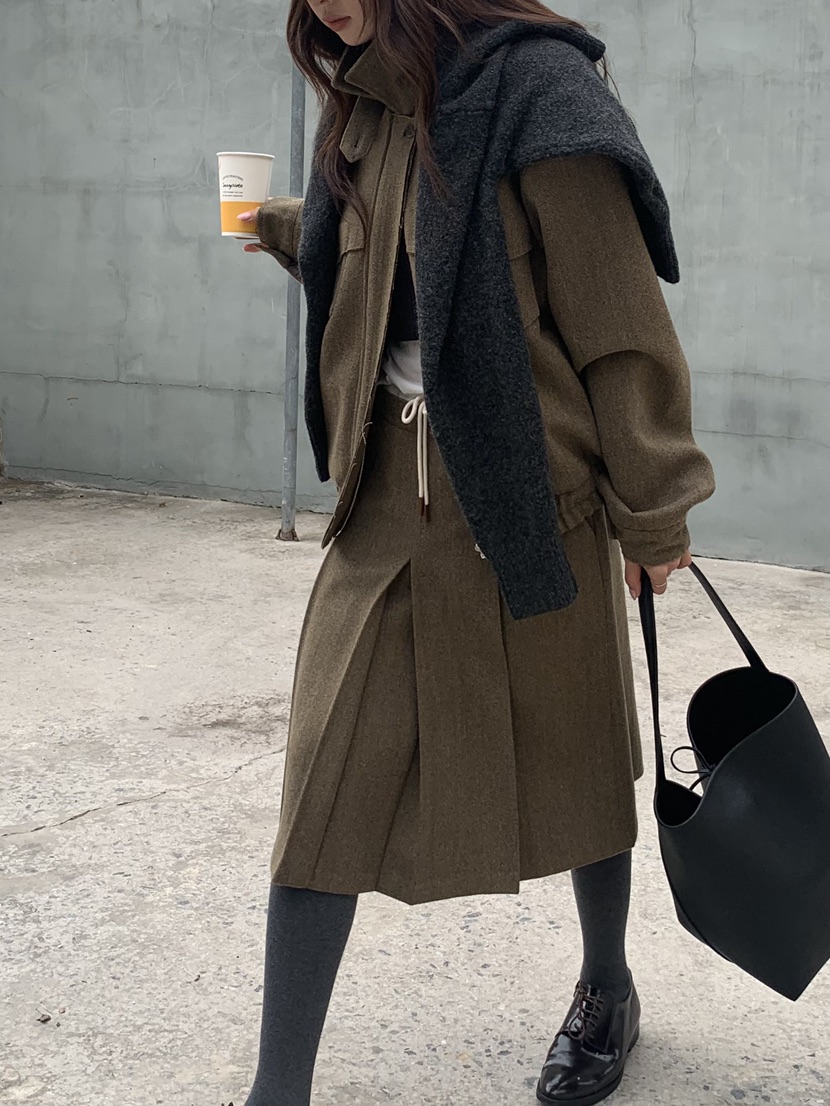 MURMUR韓國直郵㊣女士新款25秋冬時尚休閑半身裙中短裙人字形MURMUR半身裙/中短裙