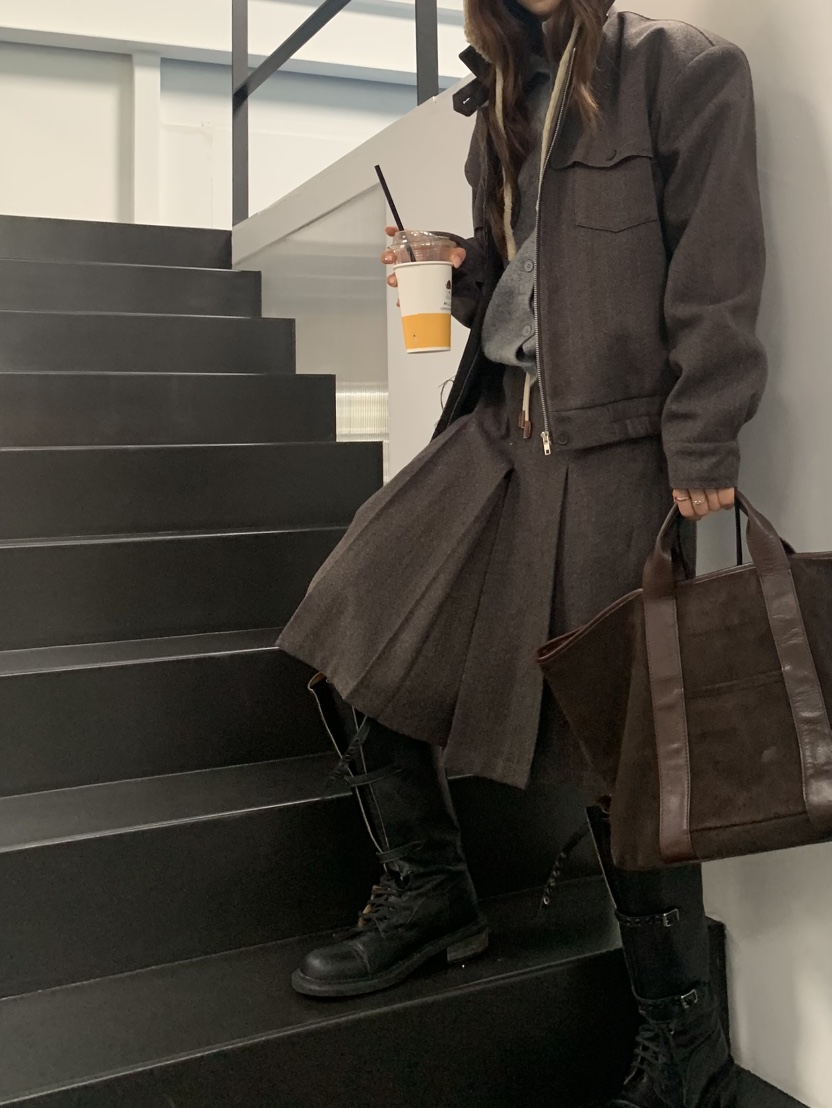 MURMUR韓國直郵㊣女士新款25秋冬時尚休閑半身裙中短裙人字形MURMUR半身裙/中短裙