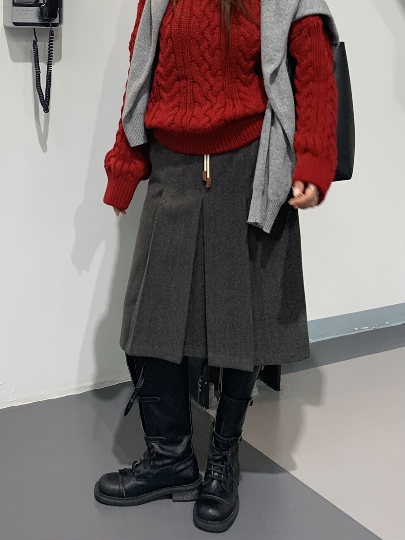 MURMUR韓國直郵㊣女士新款25秋冬時尚休閑半身裙中短裙人字形MURMUR半身裙/中短裙