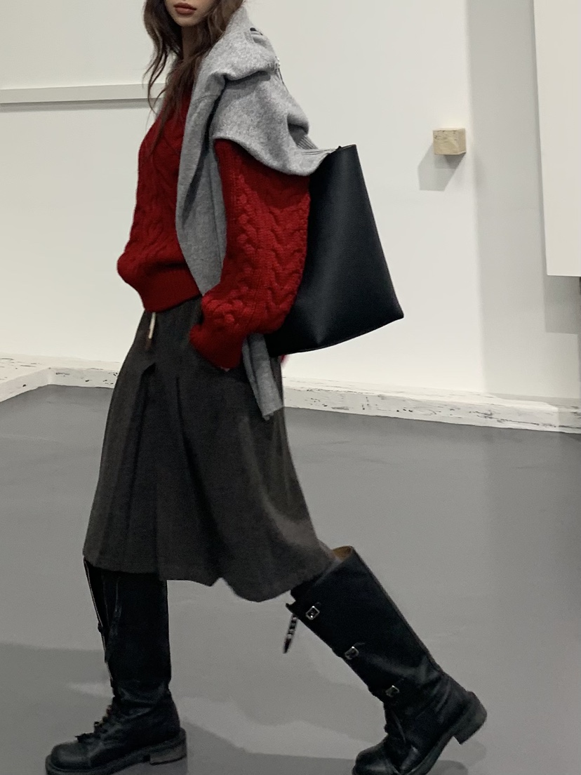 MURMUR韓國直郵㊣女士新款25秋冬時尚休閑半身裙中短裙人字形MURMUR半身裙/中短裙