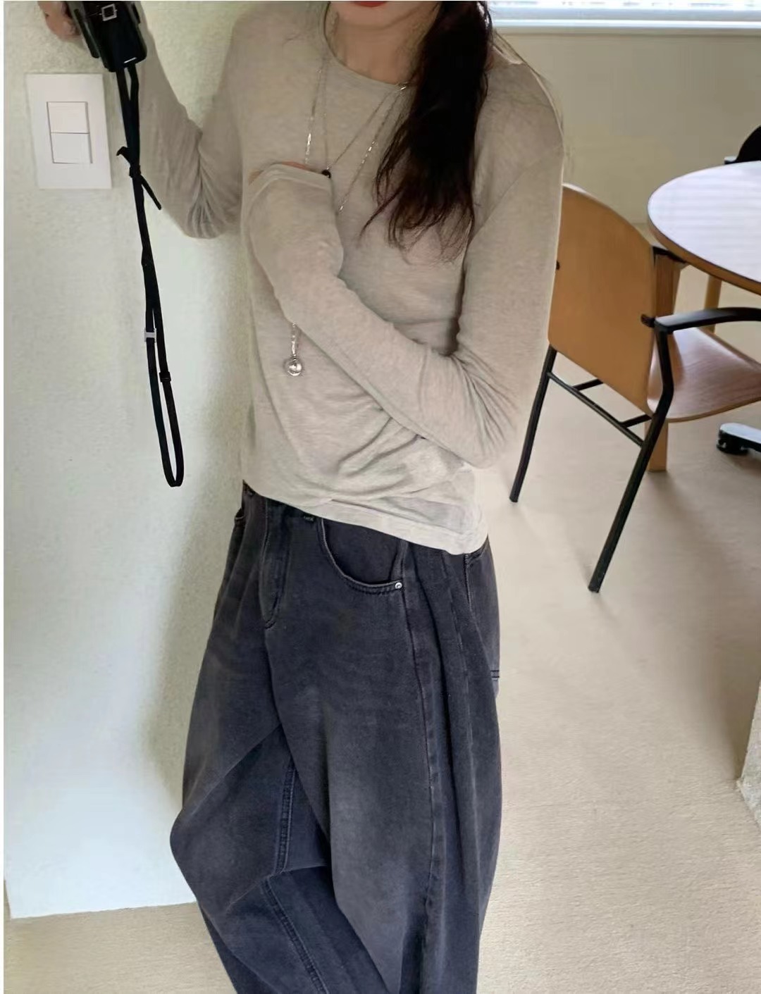 STAY韓國代購㊣女裝新品職業25秋冬時尚推薦長袖T恤天絲羊毛STAY長袖T恤