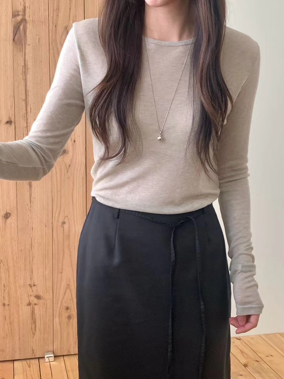 STAY韓國代購㊣女裝新品職業25秋冬時尚推薦長袖T恤天絲羊毛STAY長袖T恤