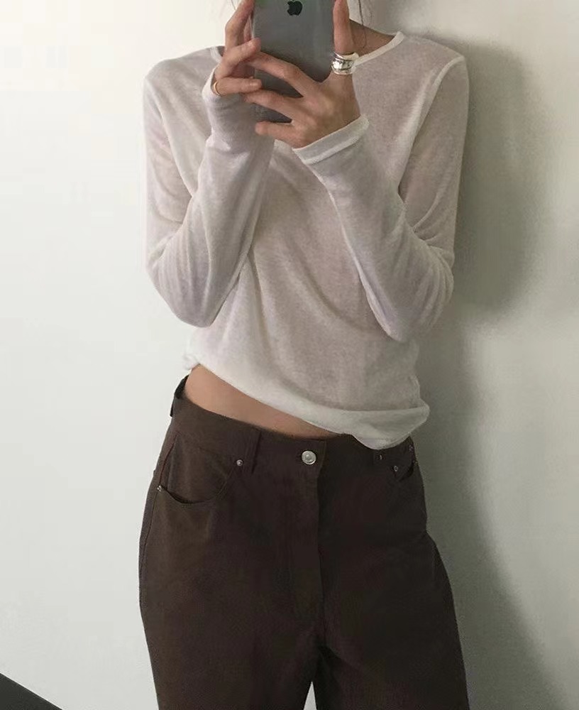 STAY韓國代購㊣女裝新品職業25秋冬時尚推薦長袖T恤天絲羊毛STAY長袖T恤