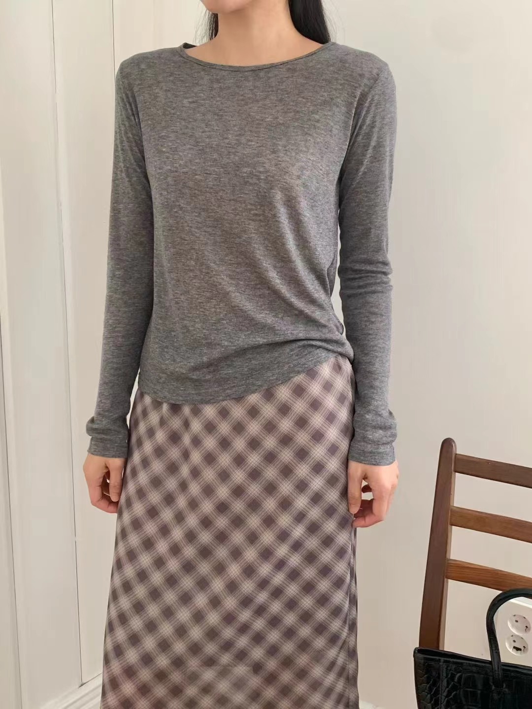 STAY韓國代購㊣女裝新品職業25秋冬時尚推薦長袖T恤天絲羊毛STAY長袖T恤