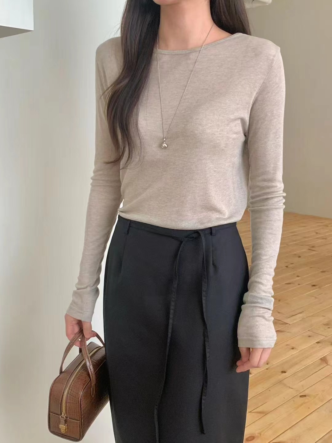 STAY韓國代購㊣女裝新品職業25秋冬時尚推薦長袖T恤天絲羊毛STAY長袖T恤圖色2