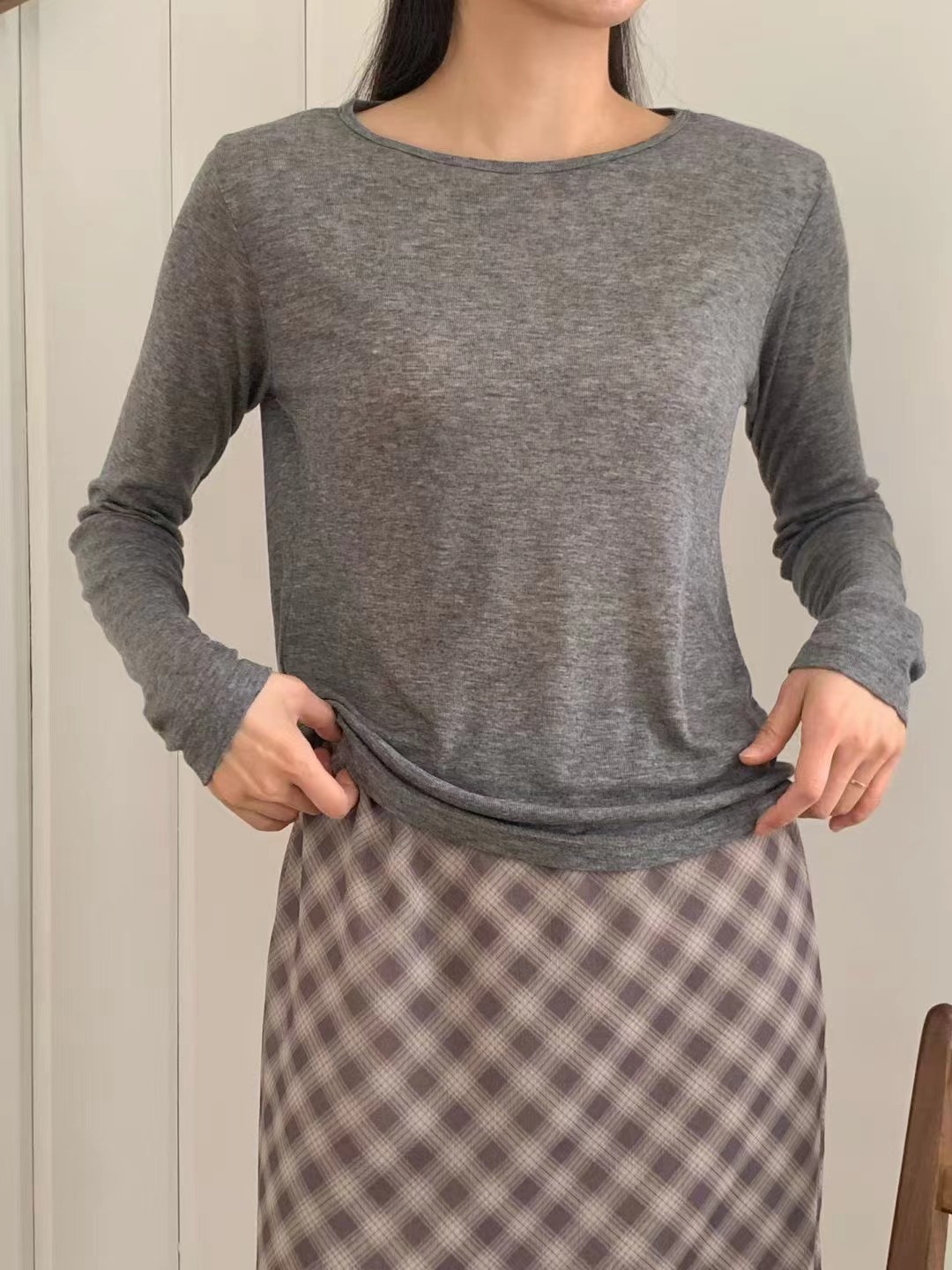 STAY韓國代購㊣女裝新品職業25秋冬時尚推薦長袖T恤天絲羊毛STAY長袖T恤圖色3