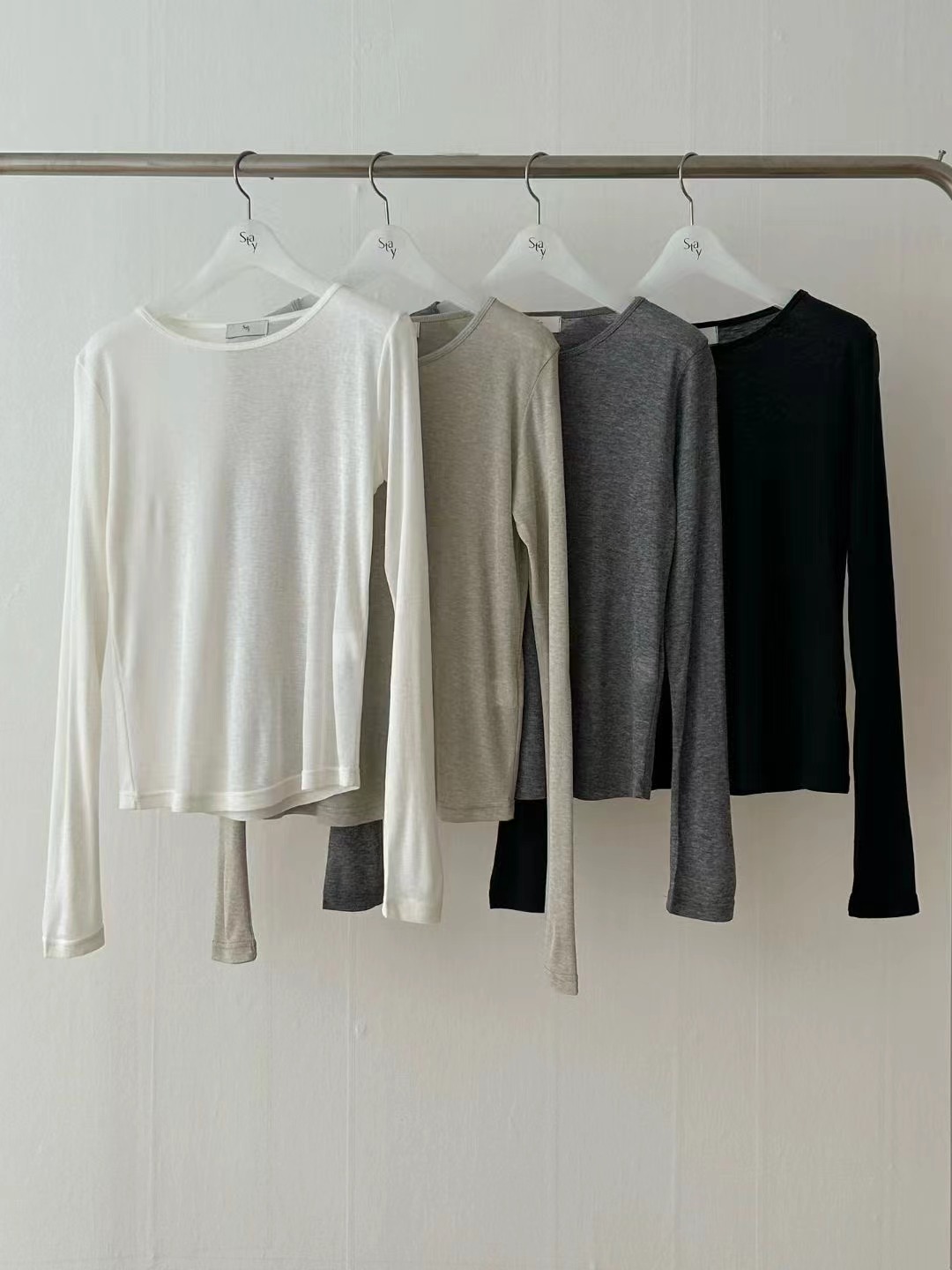 STAY韓國代購㊣女裝新品職業25秋冬時尚推薦長袖T恤天絲羊毛STAY長袖T恤圖色4左四色