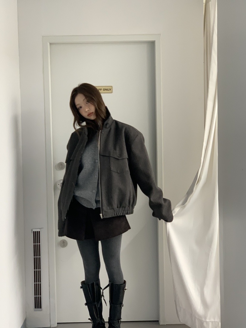 MURMUR韓國直郵㊣女裝新品推薦熱賣休閑時尚人氣夾克人字紋MURMUR夾克