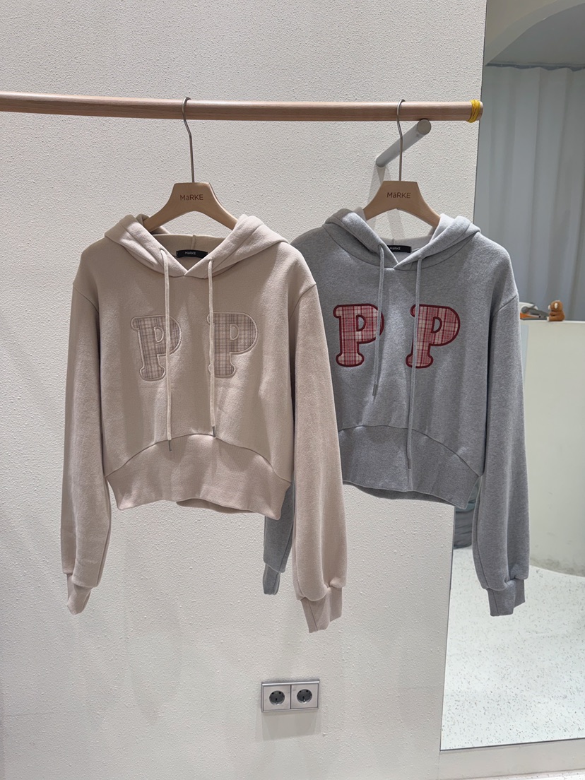 MARKE-P韓國直郵㊣女裝新品真品職業休閑25秋冬衛衣連帽衫格紋MARKE-P衛衣