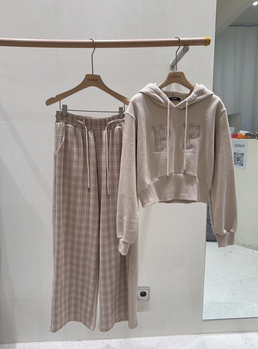 MARKE-P韓國直郵㊣女裝新品真品職業休閑25秋冬衛衣連帽衫格紋MARKE-P衛衣