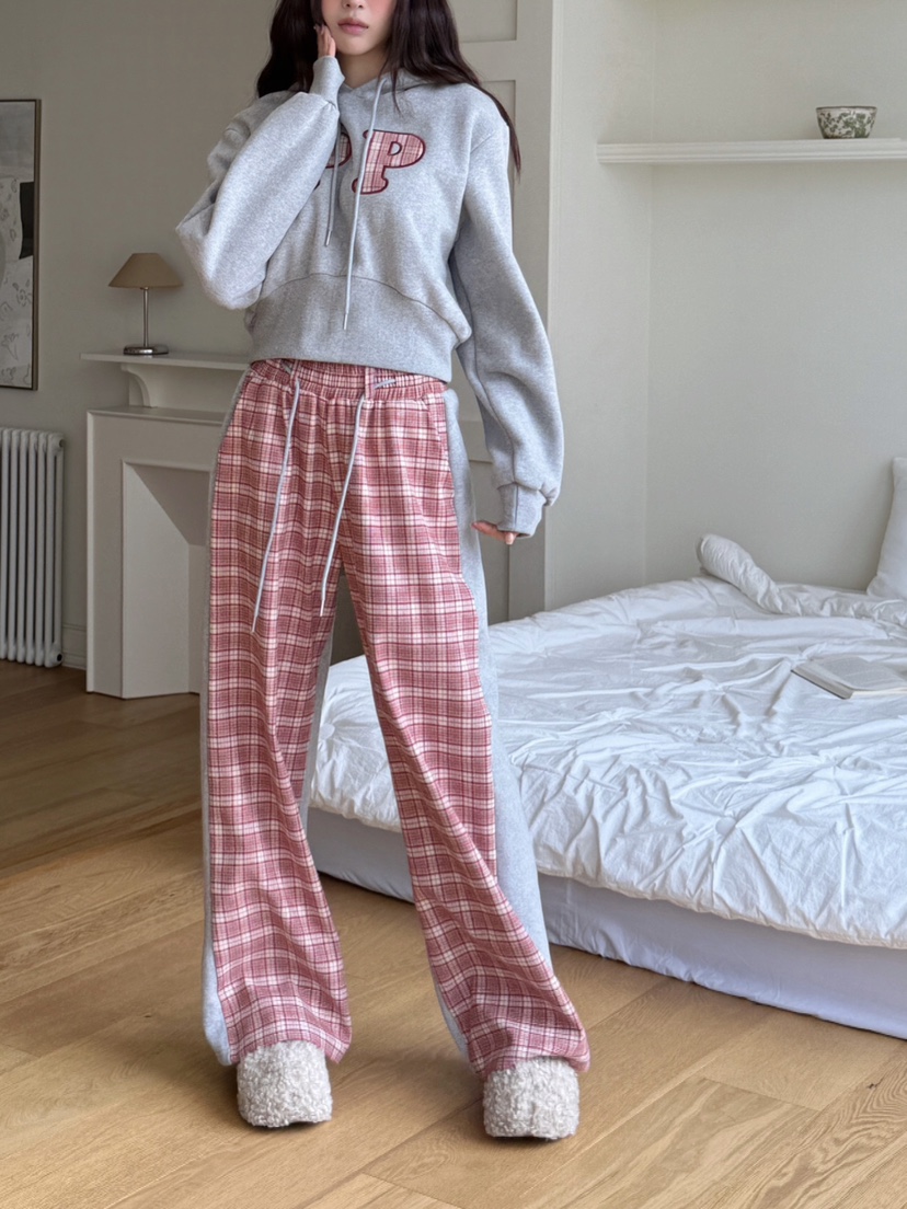 MARKE-P韓國直郵㊣女裝新品真品職業休閑25秋冬衛衣連帽衫格紋MARKE-P衛衣