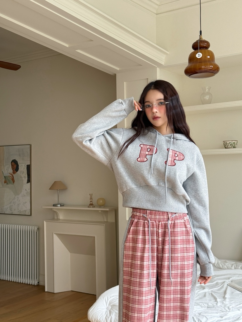 MARKE-P韓國直郵㊣女裝新品真品職業休閑25秋冬衛衣連帽衫格紋MARKE-P衛衣