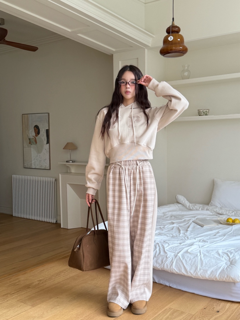 MARKE-P韓國直郵㊣女裝新品真品職業休閑25秋冬衛衣連帽衫格紋MARKE-P衛衣