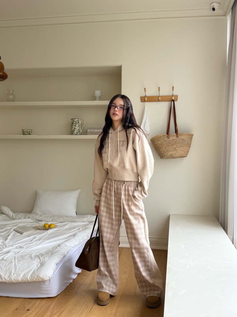 MARKE-P韓國直郵㊣女裝新品真品職業休閑25秋冬衛衣連帽衫格紋MARKE-P衛衣