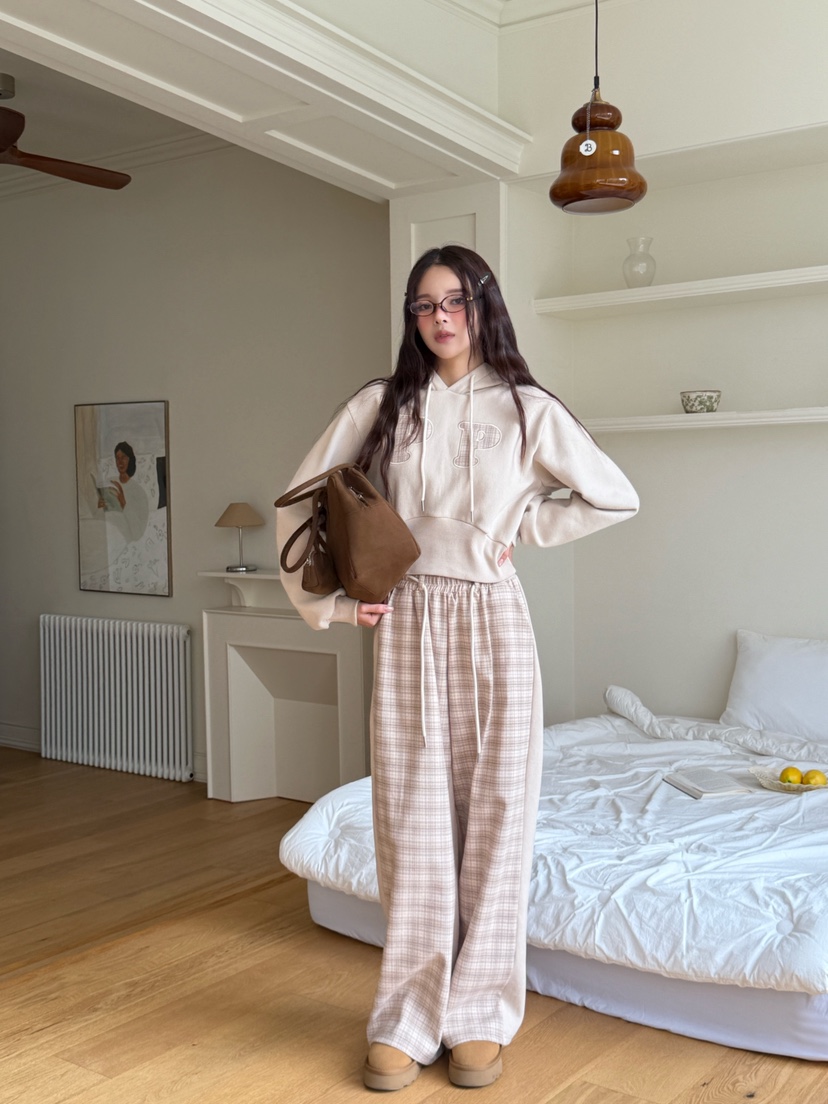 MARKE-P韓國直郵㊣女裝新品真品職業休閑25秋冬衛衣連帽衫格紋MARKE-P衛衣