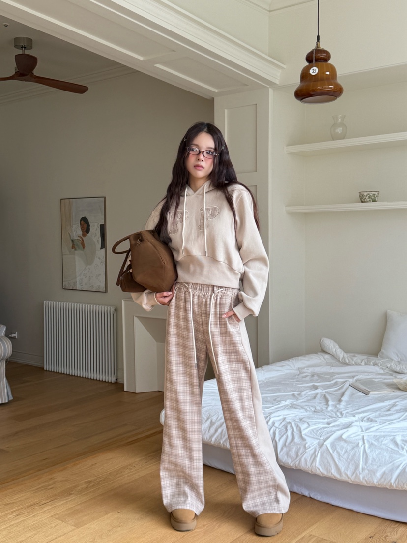 MARKE-P韓國直郵㊣女裝新品真品職業休閑25秋冬衛衣連帽衫格紋MARKE-P衛衣