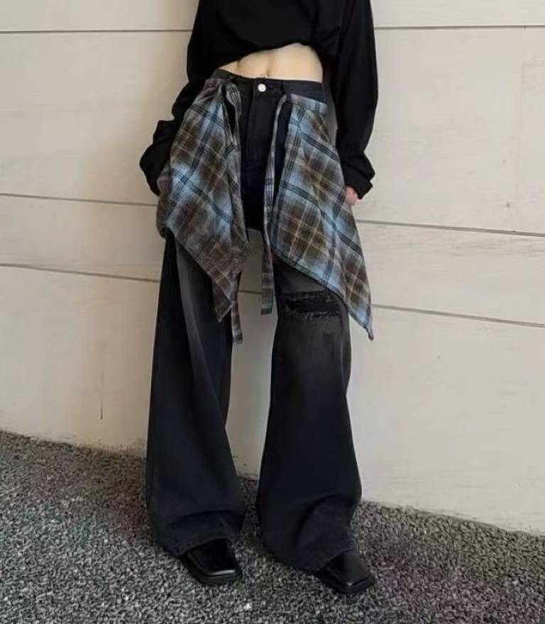 CELLONA東大門㊣實拍女裝新款25秋冬真品熱賣牛仔褲兩件套格紋CELLONA牛仔褲