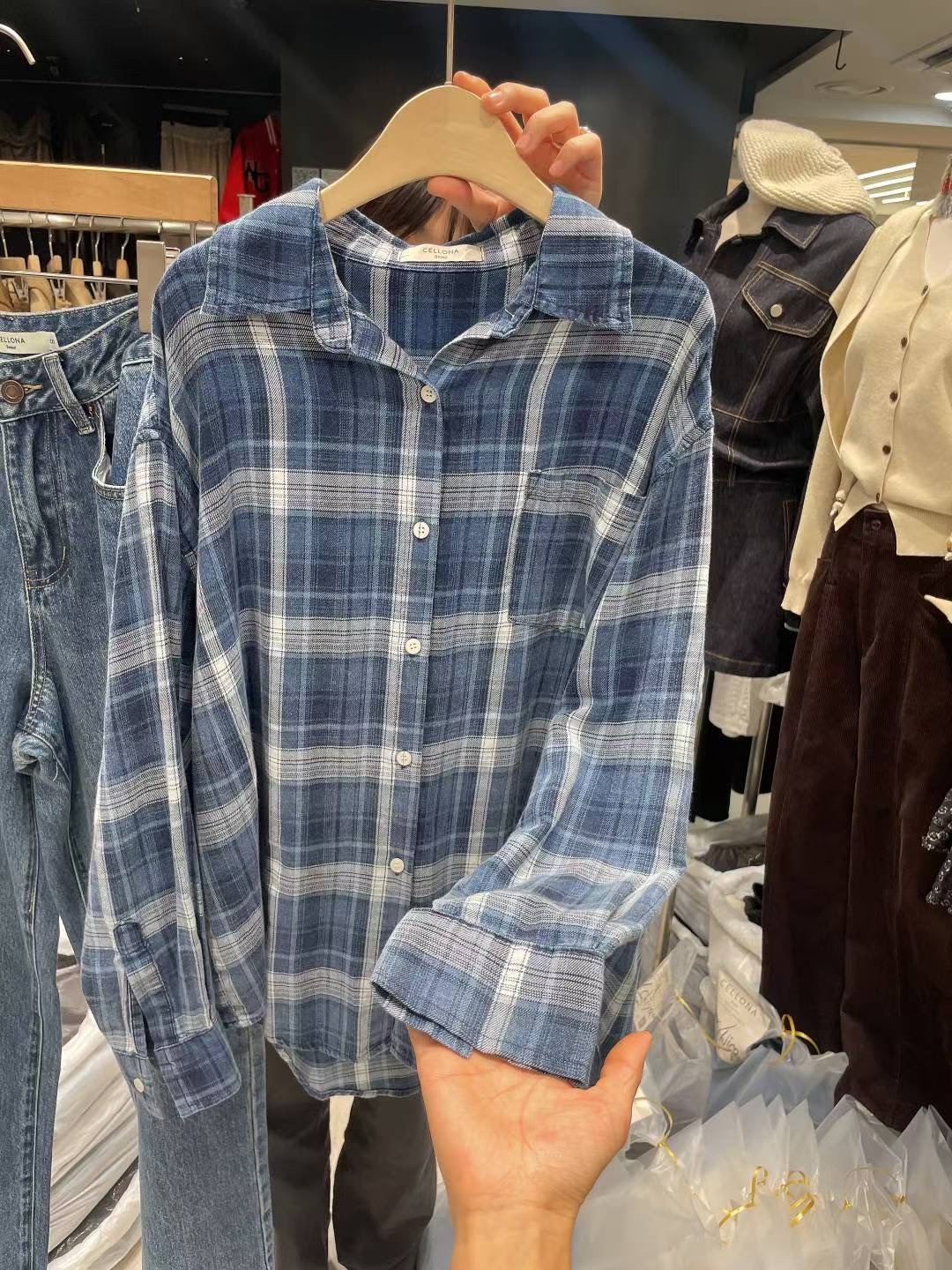 CELLONA東大門㊣實拍女士新款職業推薦真品休閑襯衫蕾絲衫格紋CELLONA襯衫/蕾絲衫