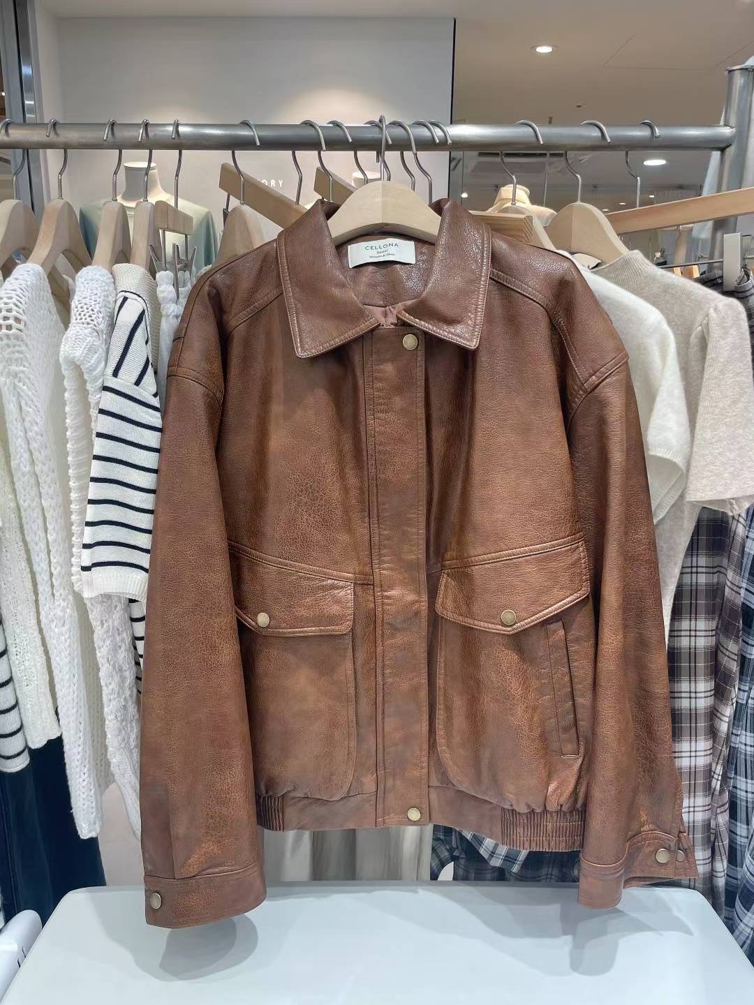 CELLONA東大門㊣直郵女士新品真品人氣推薦職業夾克口袋皮革CELLONA夾克