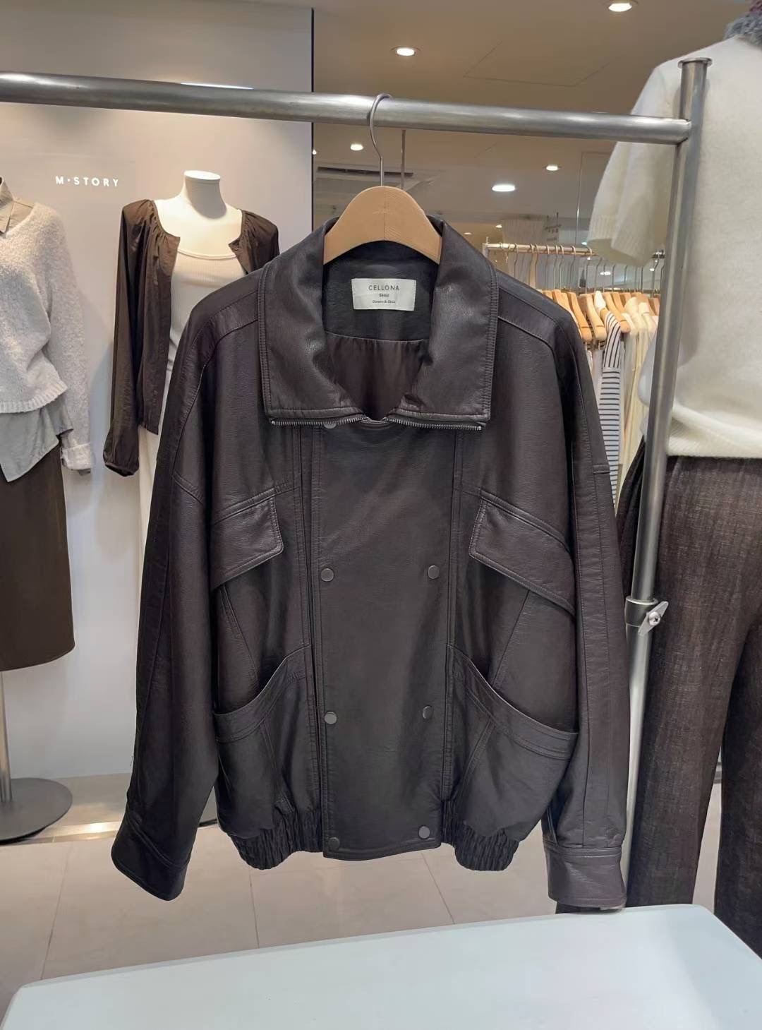 CELLONA東大門㊣代購女士新款人氣25秋冬推薦夾克皮革雙層寬松CELLONA夾克