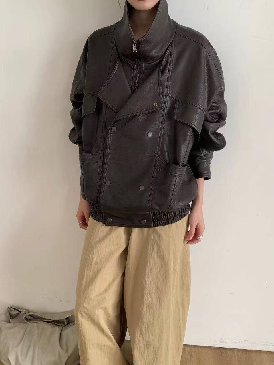 CELLONA東大門㊣代購女士新款人氣25秋冬推薦夾克皮革雙層寬松CELLONA夾克