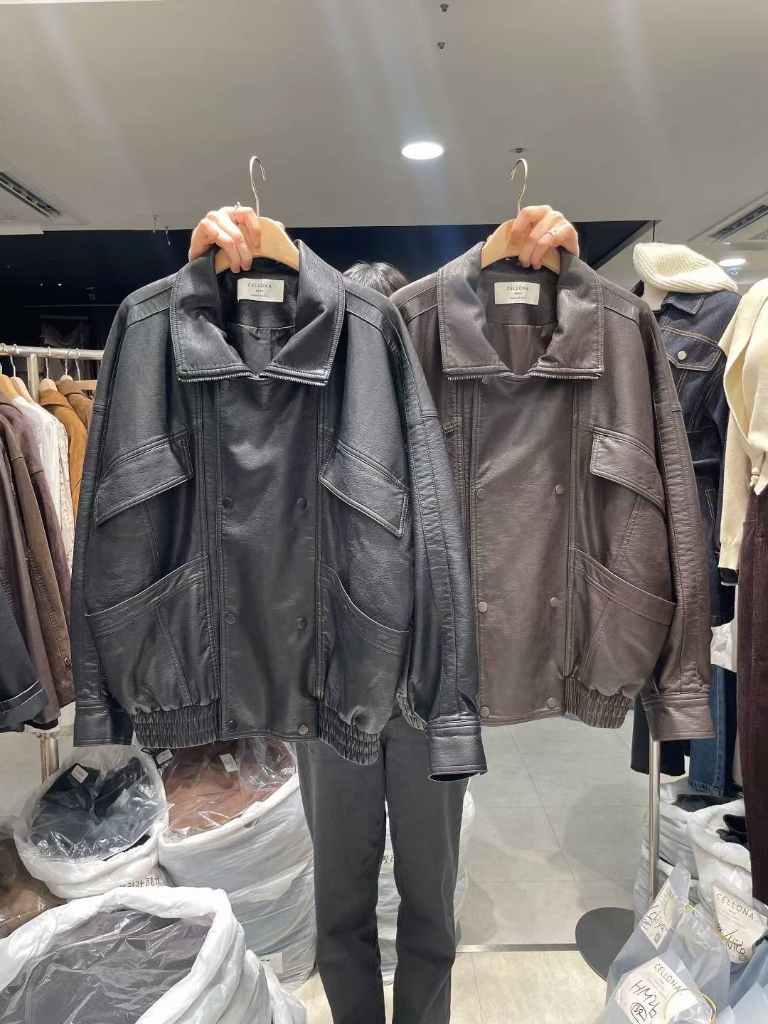 CELLONA東大門㊣代購女士新款人氣25秋冬推薦夾克皮革雙層寬松CELLONA夾克