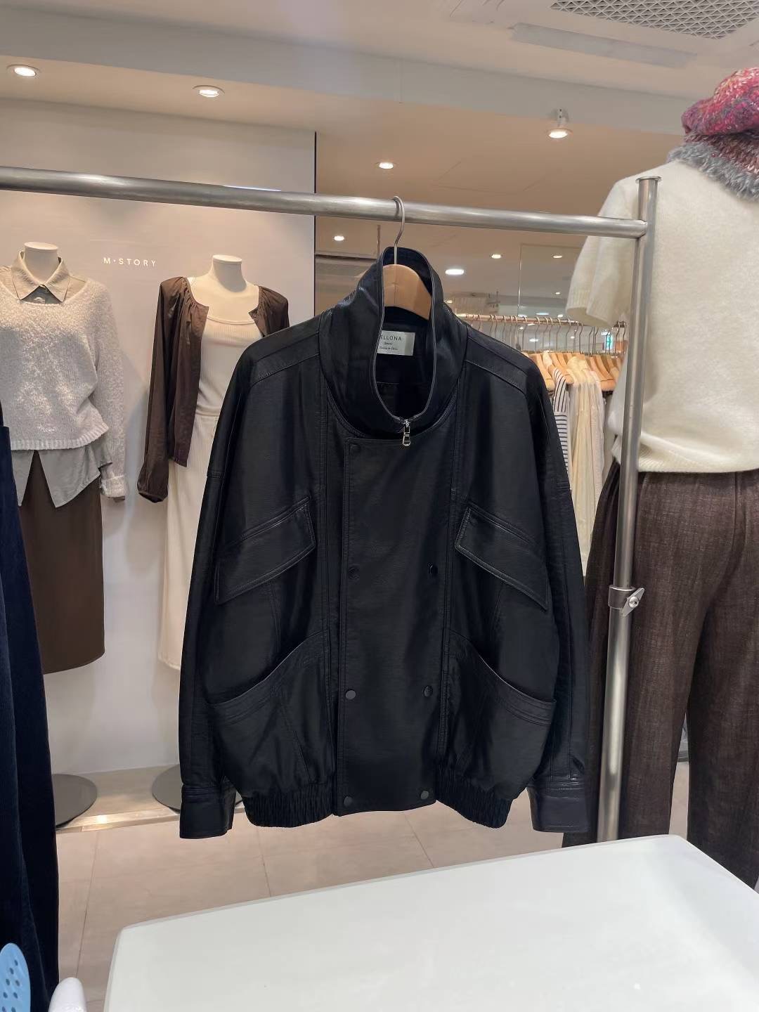 CELLONA東大門㊣代購女士新款人氣25秋冬推薦夾克皮革雙層寬松CELLONA夾克圖色2