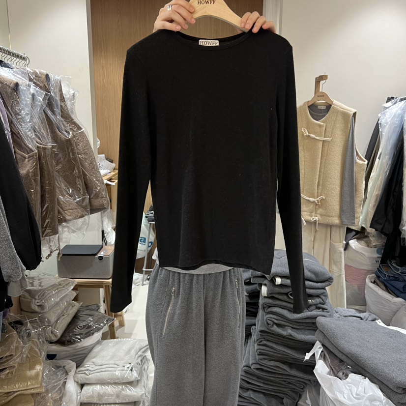 HOWFF韓國直郵㊣女裝新款熱賣休閑真品人氣長袖T恤安哥拉羊毛HOWFF長袖T恤圖色2