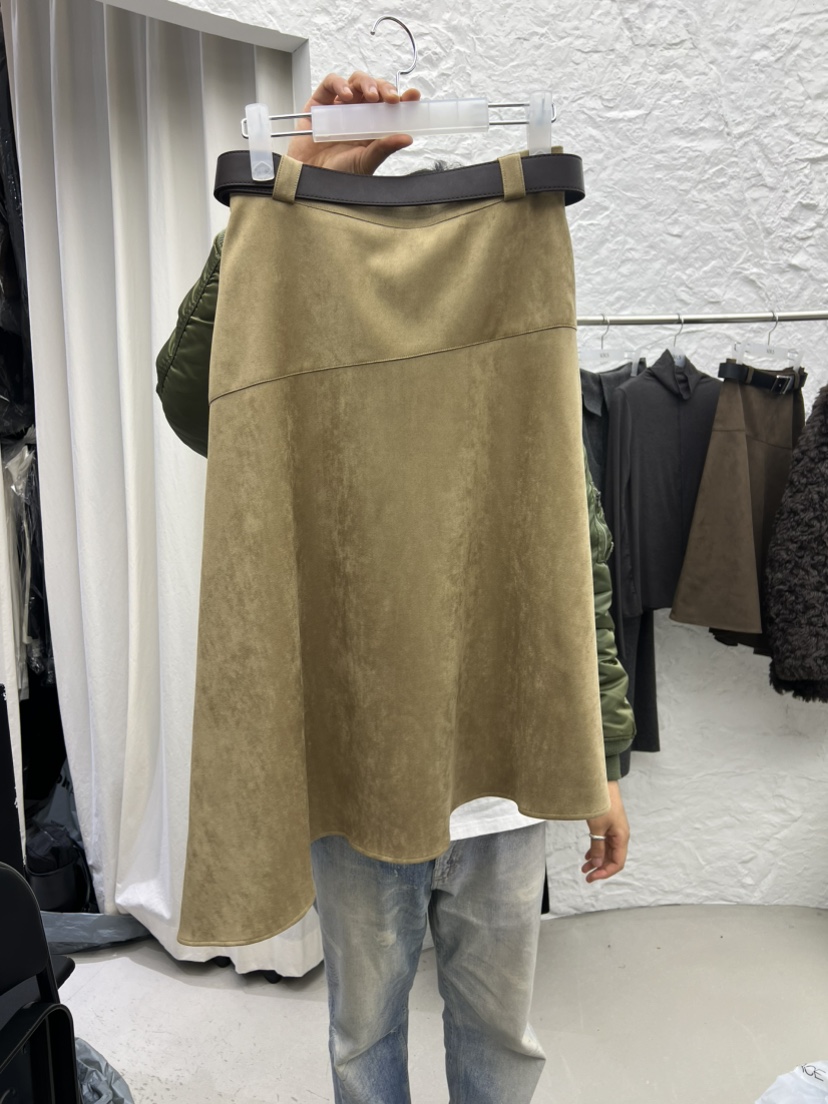 NOVUS韓國代購㊣女士新品時尚推薦半身裙中短裙不含腰帶絨面革NOVUS半身裙/中短裙