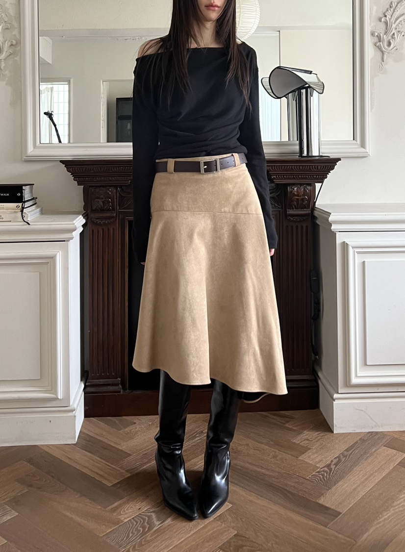NOVUS韓國代購㊣女士新品時尚推薦半身裙中短裙不含腰帶絨面革NOVUS半身裙/中短裙