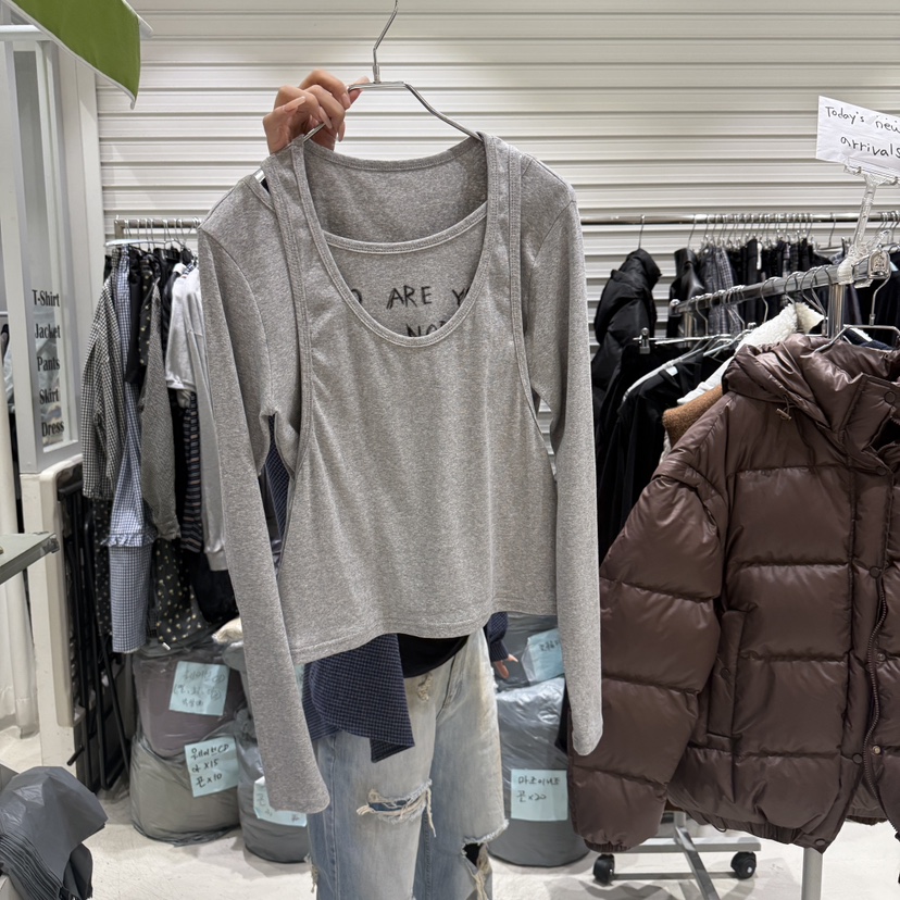 BRICKLANE東大門㊣直郵女裝新款職業25秋冬休閑長袖T恤假兩件BRICKLANE長袖T恤