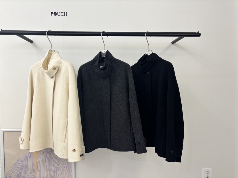 POUCH韓國代購㊣女士新品時尚人氣推薦熱賣真品短款大衣羊駝POUCH短款大衣